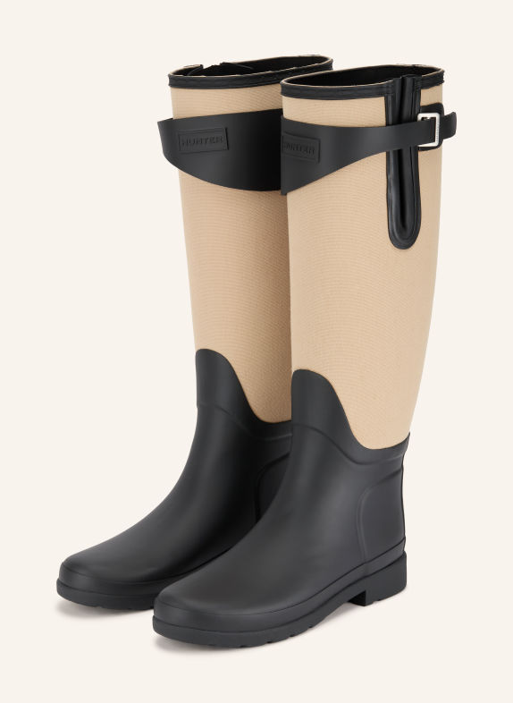 HUNTER Gummistiefel REFINED TALL CANVAS SCHWARZ / CREME