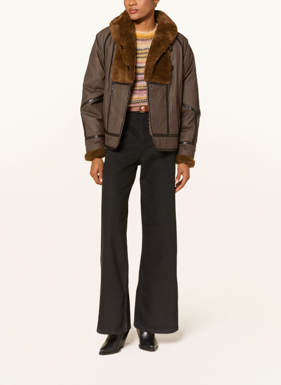 MARANT ÉTOILE Overjacket OLINKA met kunstbont BRUIN / MARRON FONCÉ