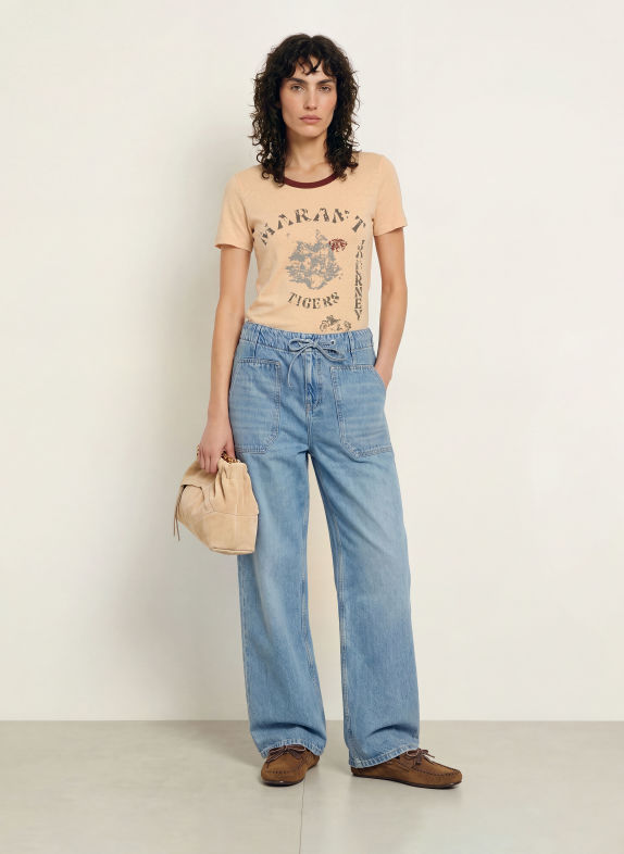 MARANT ÉTOILE T-shirt KILIANN van linnen BEIGE / TAUPE / DONKERROOD