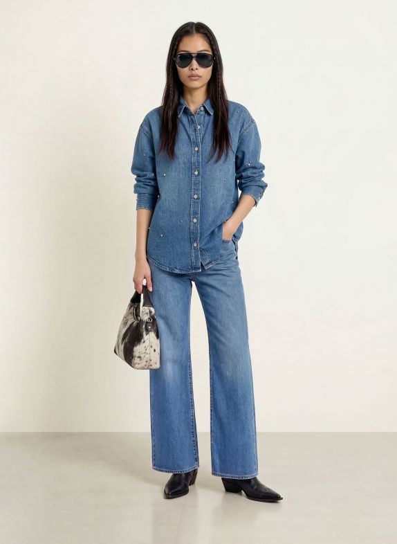 Levi's® Bluzka jeansowa JORDAN z nitami i kamyczkami ozdobnymi NIEBIESKI