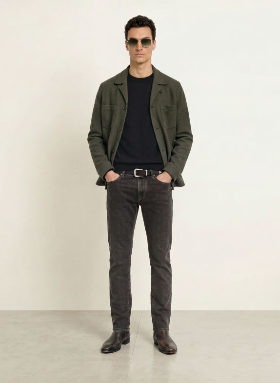 JACOB COHEN Overjacket RAW met kasjmier DONKERGROEN
