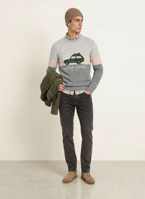 JACOB COHEN Pullover mit Alpaka GRAU / BEIGE / DUNKELGRÜN