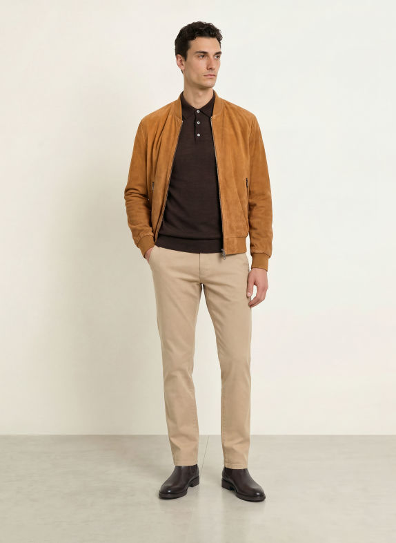STROKESMAN'S Strick-Poloshirt aus Merinowolle DUNKELBRAUN
