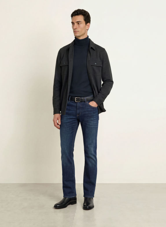 STROKESMAN'S Trui met col van merinowol DONKERBLAUW