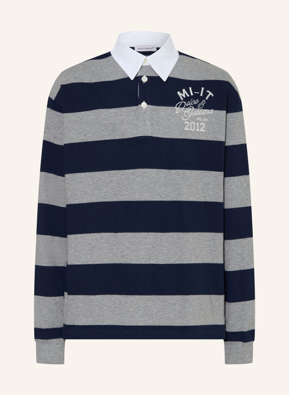 DOLCE & GABBANA Jersey-Poloshirt DUNKELBLAU / GRAU / WEISS
