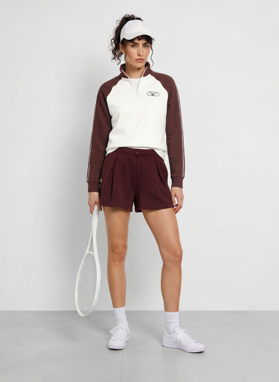 LACOSTE Pull col zippé en piqué ROUGE FONCÉ / CRÈME