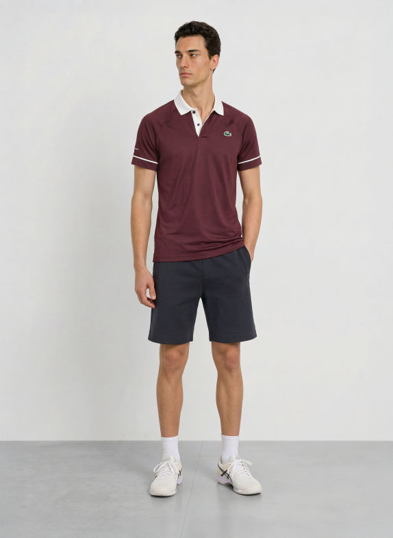 LACOSTE Funktions-Poloshirt Slim Fit DUNKELROT / WEISS
