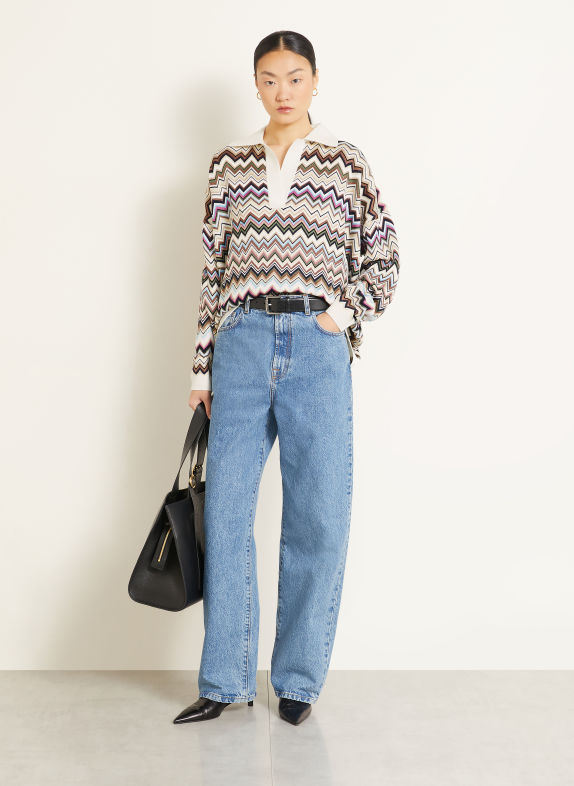 MISSONI Oversized-Poloshirt CREME / PINK / HELLBLAU