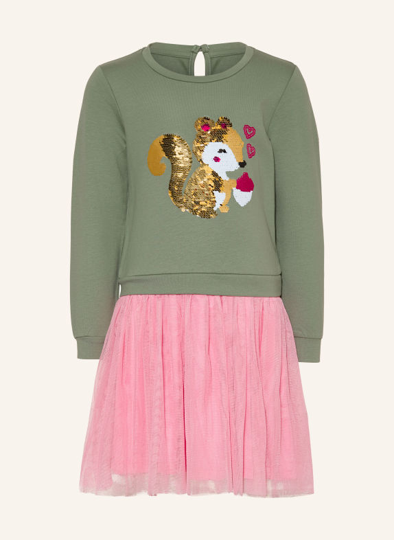 DANAMADE Robe en mélange de matières avec des paillettes VERT / OR / ROSE FUCHSIA