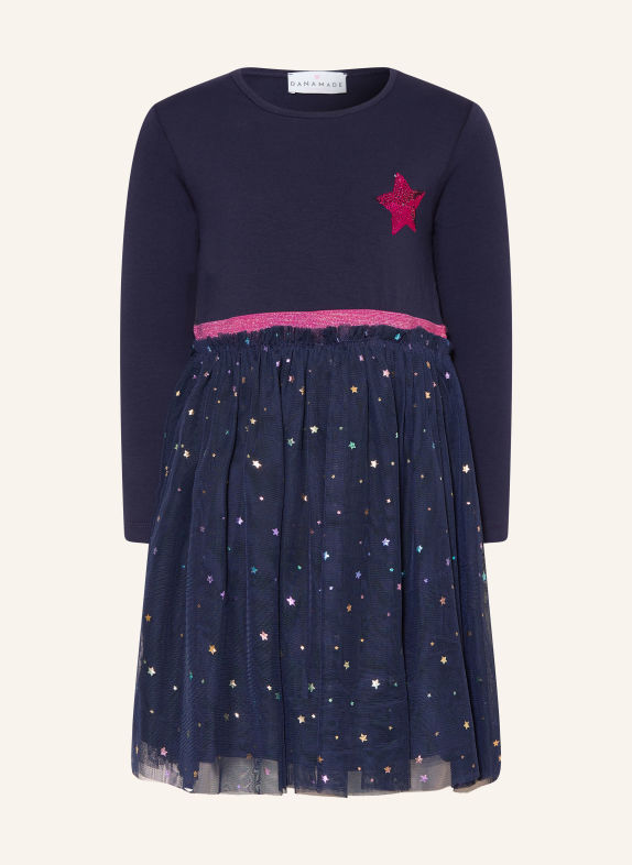 DANAMADE Kleid im Materialmix mit Pailletten und Glitzergarn DUNKELBLAU / GOLD / FUCHSIA