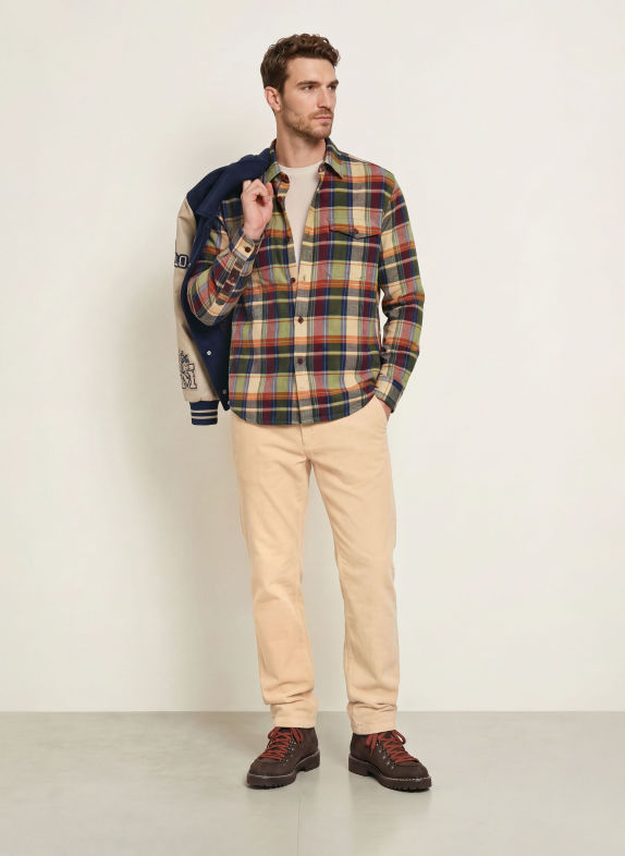 LA MARTINA Comfort Fit Flannel Shirt BEIGE / DARK RED / DARK BLUE
