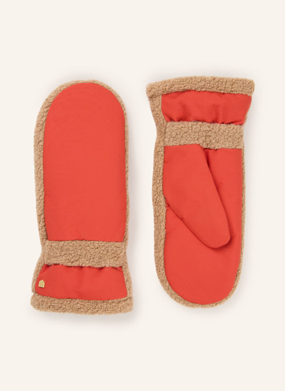 HESTRA Wanten RONJA met teddybont ROOD / LICHTBRUIN