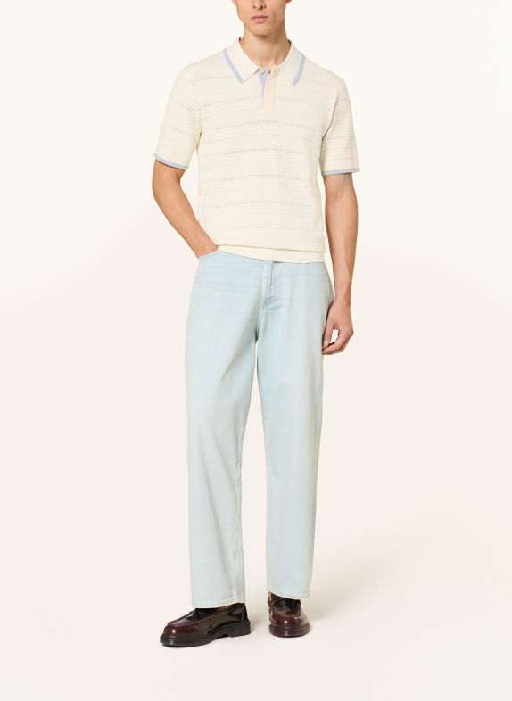 SCOTCH & SODA Gebreid poloshirt ECRU / LICHTBLAUW