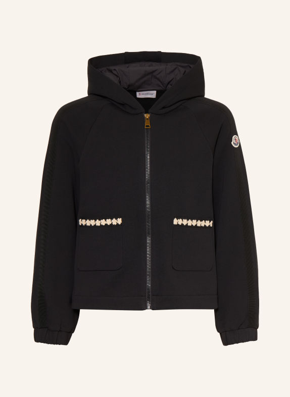 MONCLER enfant Sweatjacke mit Galonstreifen SCHWARZ / CREME