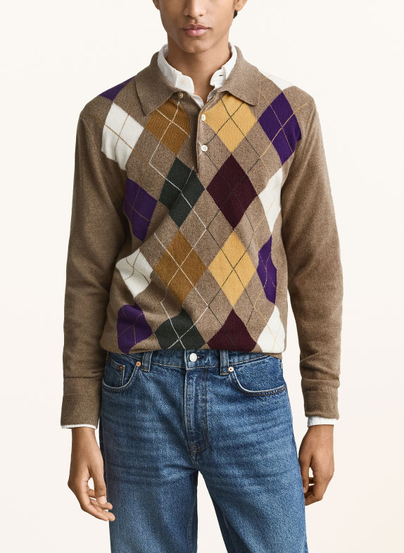 GANT Stickad pikétröja TAUPE / LILA / MÖRKGUL
