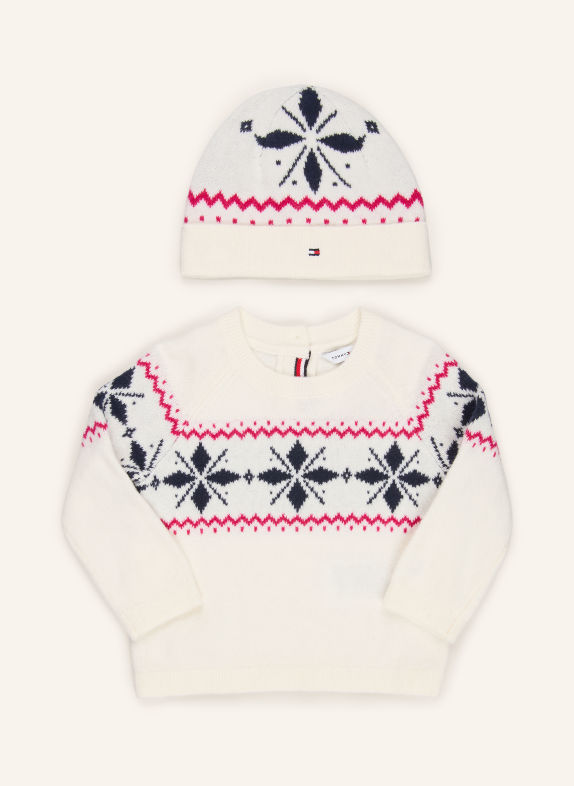 TOMMY HILFIGER Ensemble : Bonnet et Pull BLANC / FUCHSIA / BLEU FONCÉ