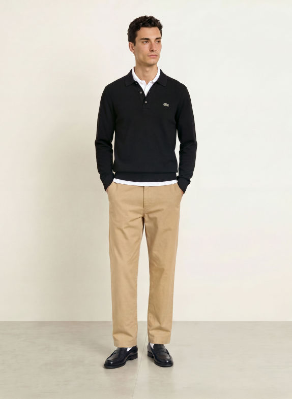 LACOSTE Strick-Poloshirt SCHWARZ