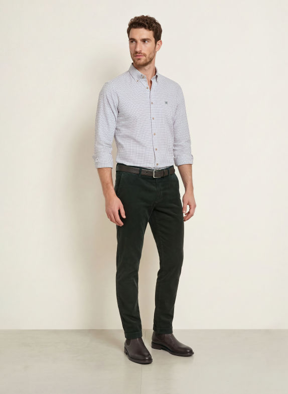 HACKETT LONDON Flanellen overhemd Tailored Fit DONKERGROEN / TAUPE / WIT