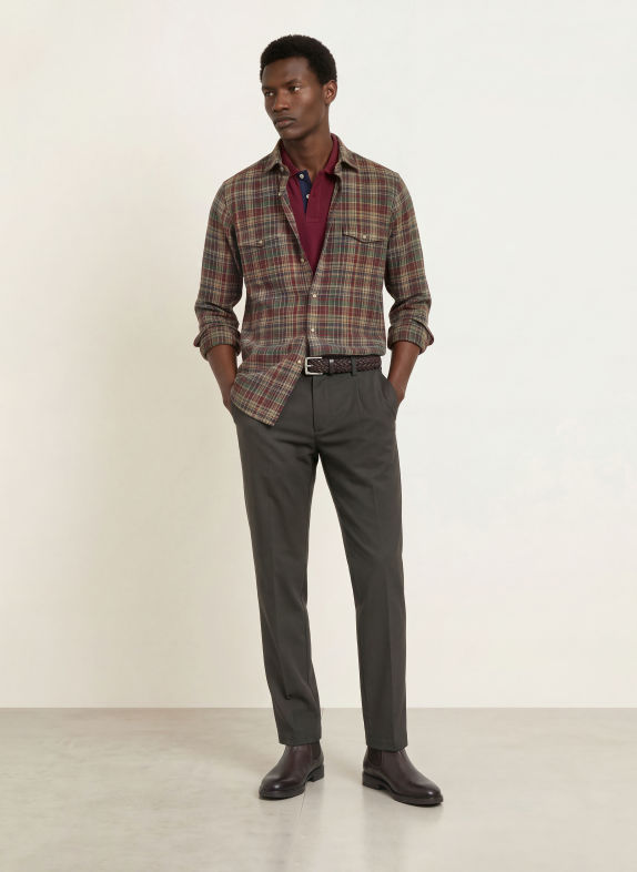 HACKETT LONDON Flanellen overhemd Comfort Fit DONKERBLAUW / DONKERROOD / GROEN