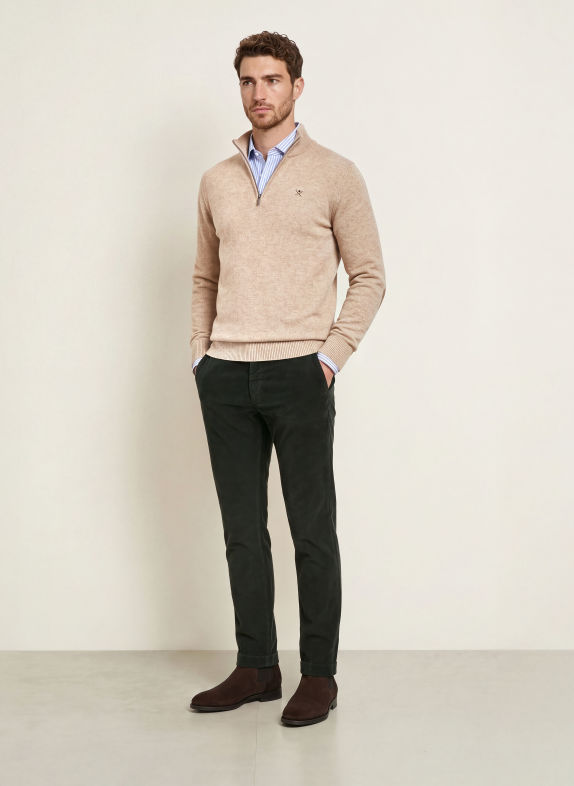 HACKETT LONDON Pull col zippé MARRON CLAIR