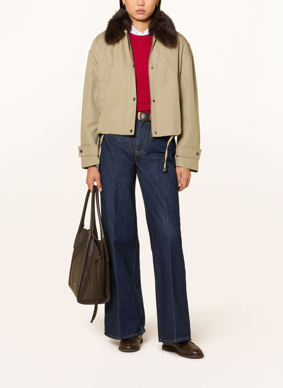 TOMMY HILFIGER Jacke mit abnehmbarem Kunstfell-Kragen BEIGE / DUNKELBRAUN