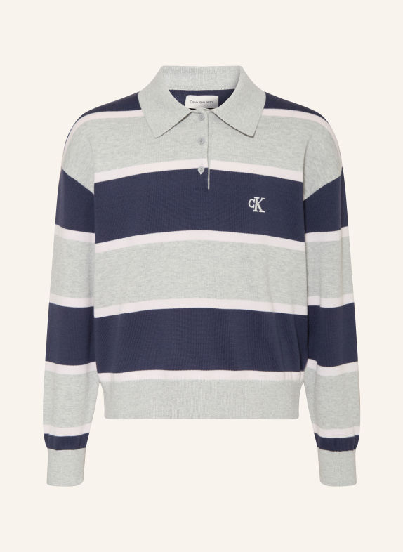 Calvin Klein Strick-Poloshirt GRAU / DUNKELBLAU / WEISS