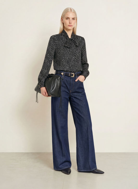 TOMMY HILFIGER Tie-neck blouse BLACK / WHITE