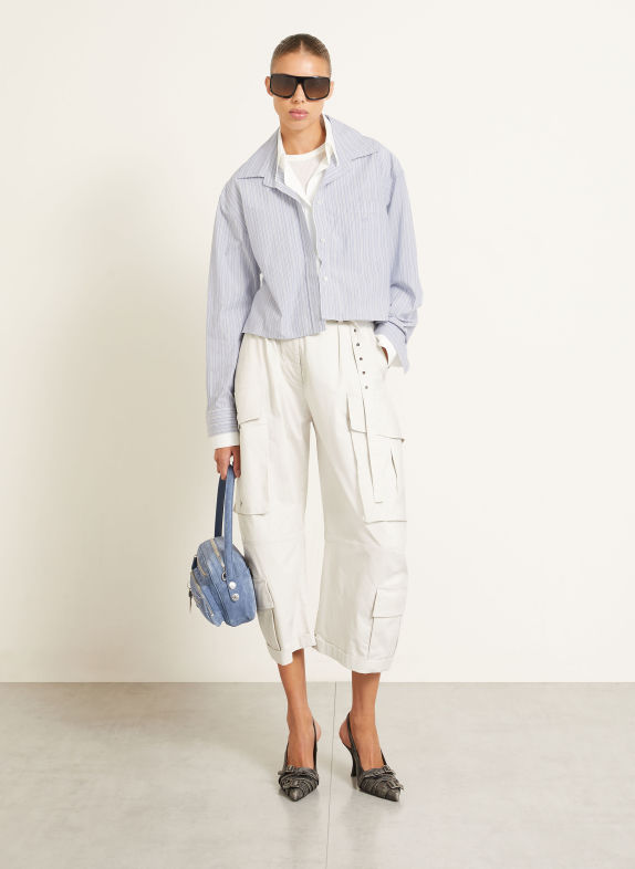 Acne Studios Overhemdblouse van gemengde stoffen LICHTBLAUW / GRIJS / WIT