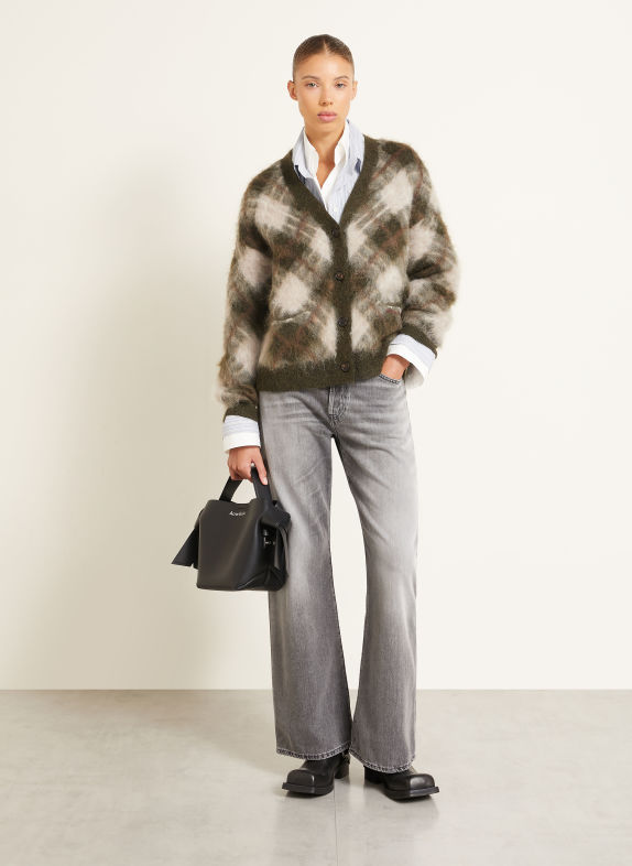 Acne Studios Strickjacke mit Mohair KHAKI / HELLGRAU / DUNKELROT