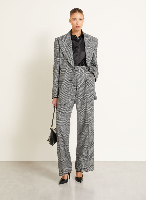 DOLCE & GABBANA Pantalon palazzo en flanelle GRIS FONCÉ / CRÈME