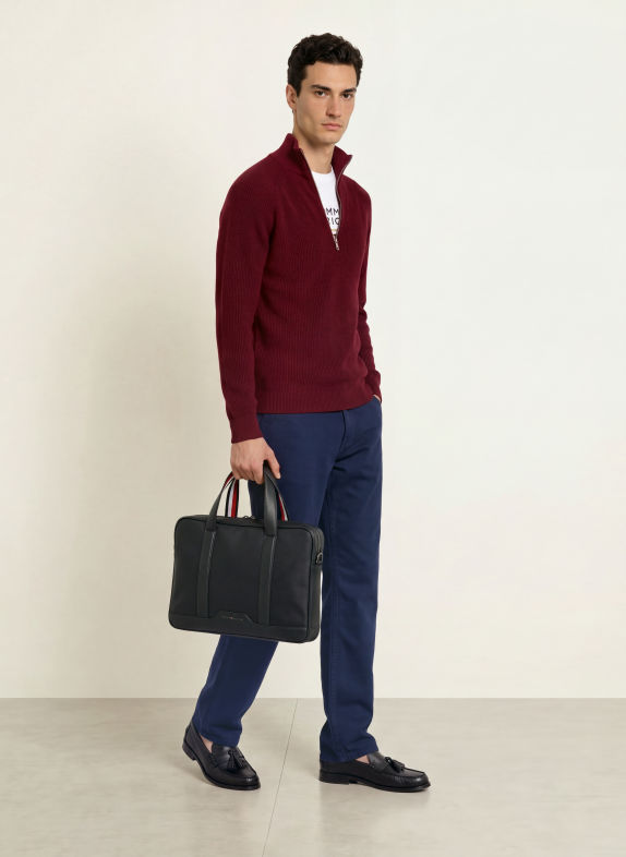 TOMMY HILFIGER Business-Tasche SCHWARZ / SILBER / ROT