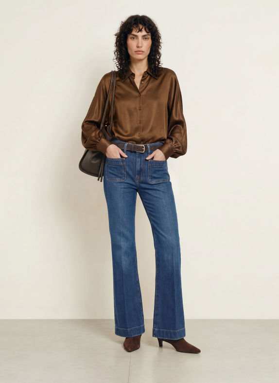 SoSUE ANTONIA Satin Shirt blouse BROWN