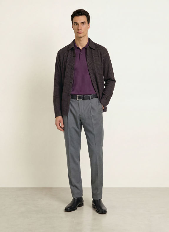JOHN SMEDLEY Polo en maille HODSON en laine mérinos LILAS FONCÉ
