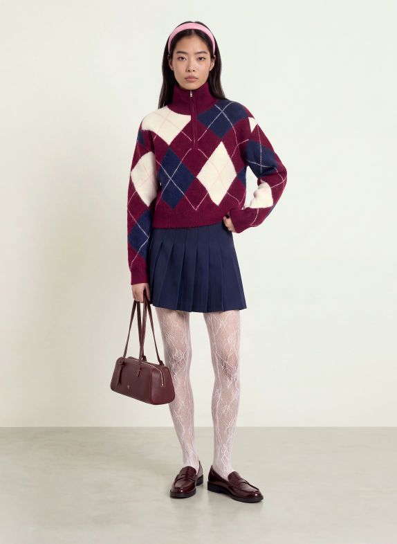 TOMMY JEANS Alpaca-blend half-zip sweater DARK PURPLE / DARK BLUE / WHITE