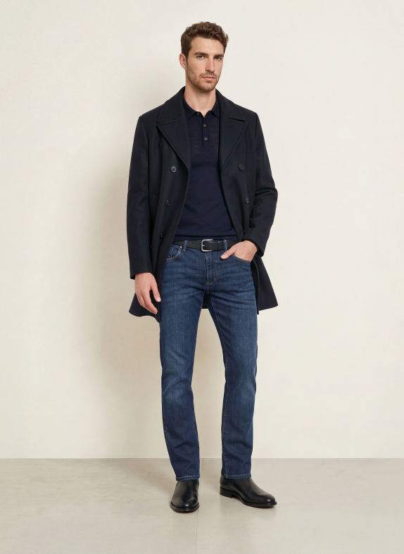 PROFUOMO Gebreid poloshirt DONKERBLAUW