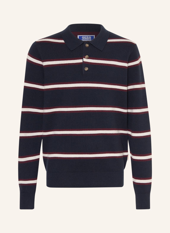 JACK&JONES Strick-Poloshirt DUNKELBLAU / BRAUN / WEISS