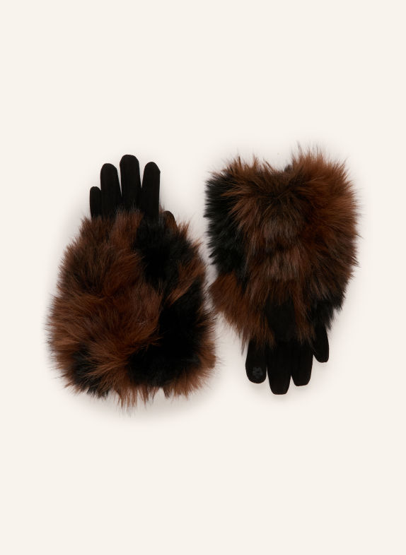 LOEVENICH Handschuhe mit Kunstfell BRAUN / SCHWARZ
