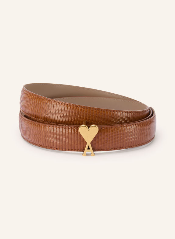 AMI PARIS Leren riem AMI DE COEUR COGNAC / GOUD