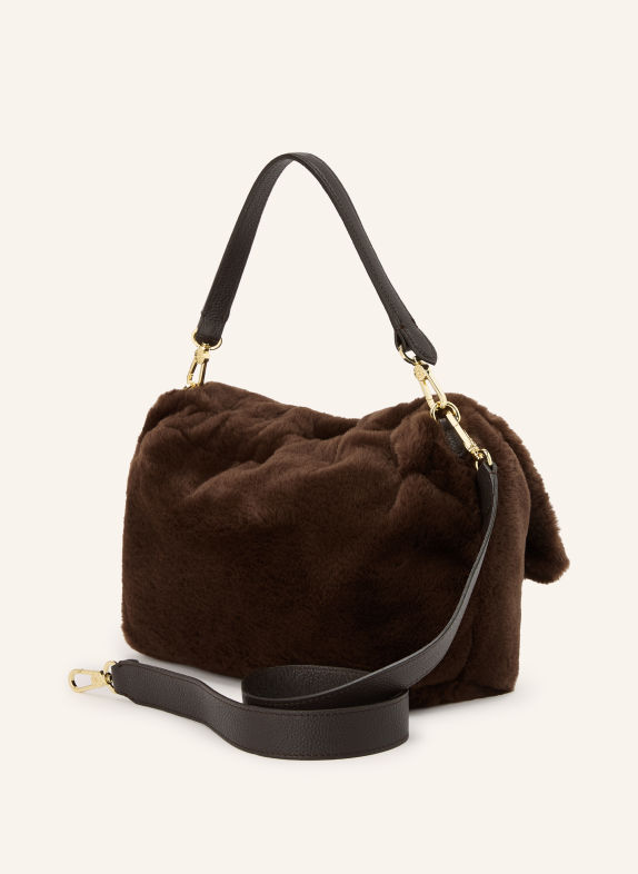 abro Schultertasche TEMI LARGE aus Kunstfell DUNKELBRAUN / GOLD