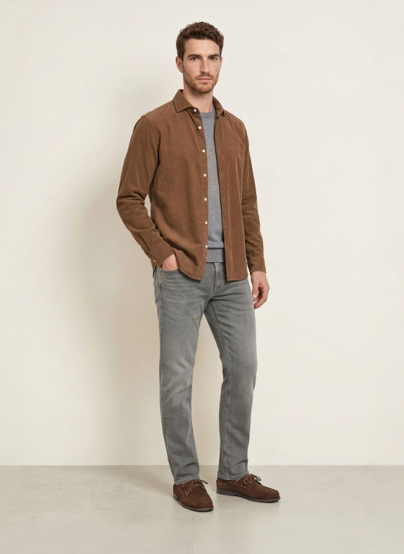 PROFUOMO Chemise en velours côtelé, coupe Comfort Fit MARRON