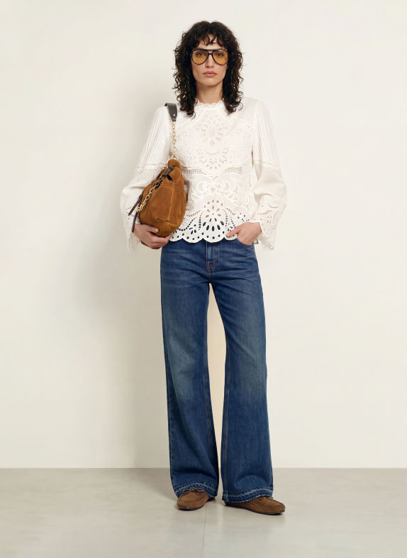 FARM RIO Blouseshirt met opengewerkte kant WIT