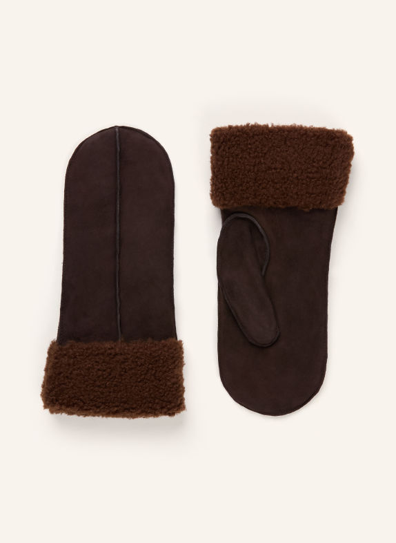 BOSS Lederfäustlinge YOSIE mit Teddyfell DUNKELBRAUN