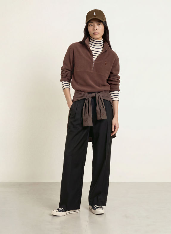 ARMEDANGELS HAARLEENAA Fleece Half-zip Sweater DARK BROWN