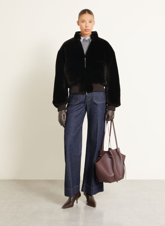 UTZON Lederblouson zum Wenden DUNKELBRAUN / BRAUN