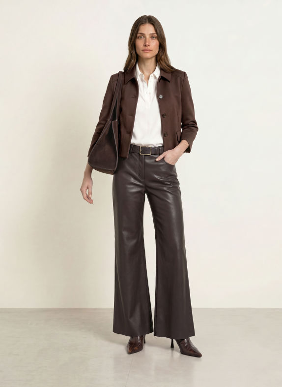 MARC CAIN Boxy jacket made from Jersey 697 seal brown