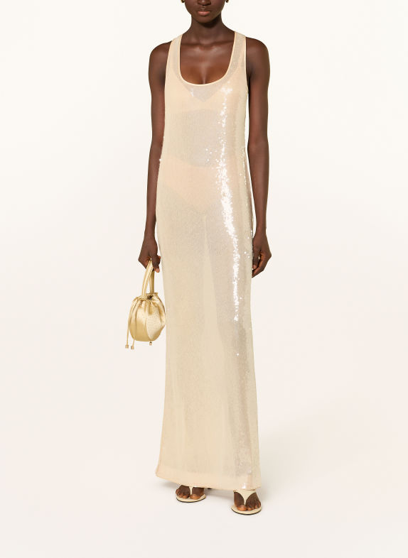 GUESS Mesh dress with sequins LIGHT BROWN