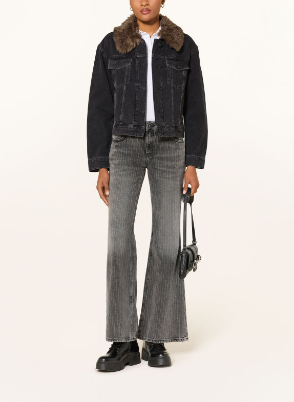 HUGO GLAMIS denim jacket with removable faux fur 004 BLACK