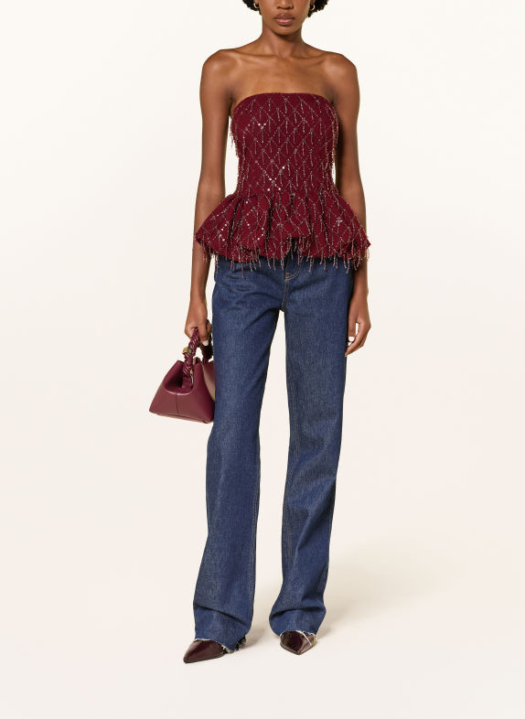 ROTATE Off-shoulder top met sieradenparels en pailletten DONKERROOD