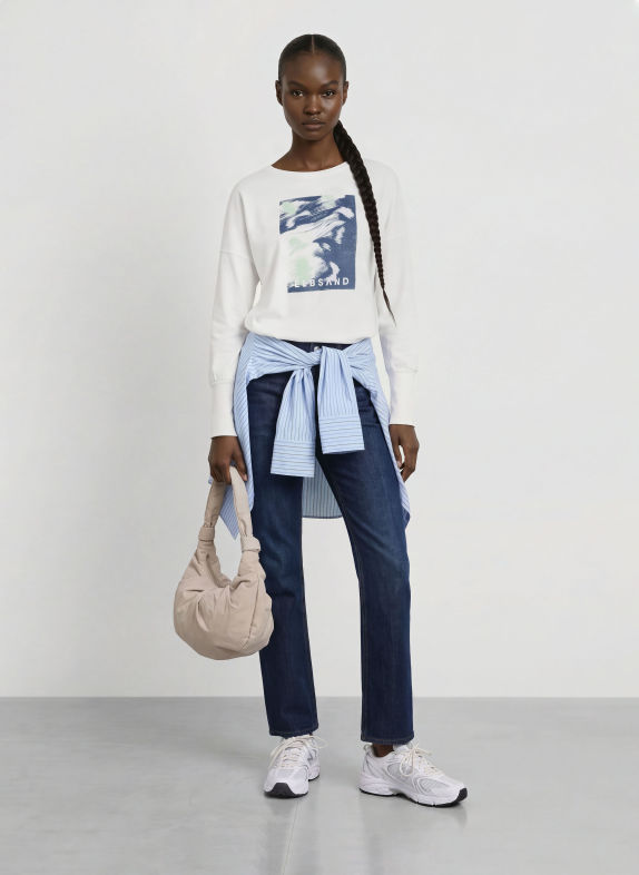ELBSAND Longsleeve ILENA WIT / LICHTGROEN / DONKERBLAUW