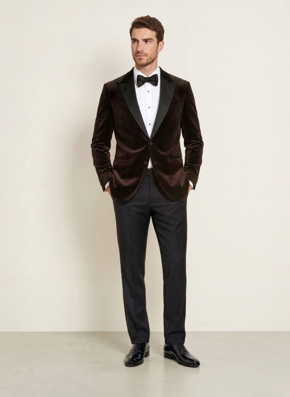 DRESSLER Smoking-Sakko STEVAN Regular Fit aus Samt 087 BRAUN